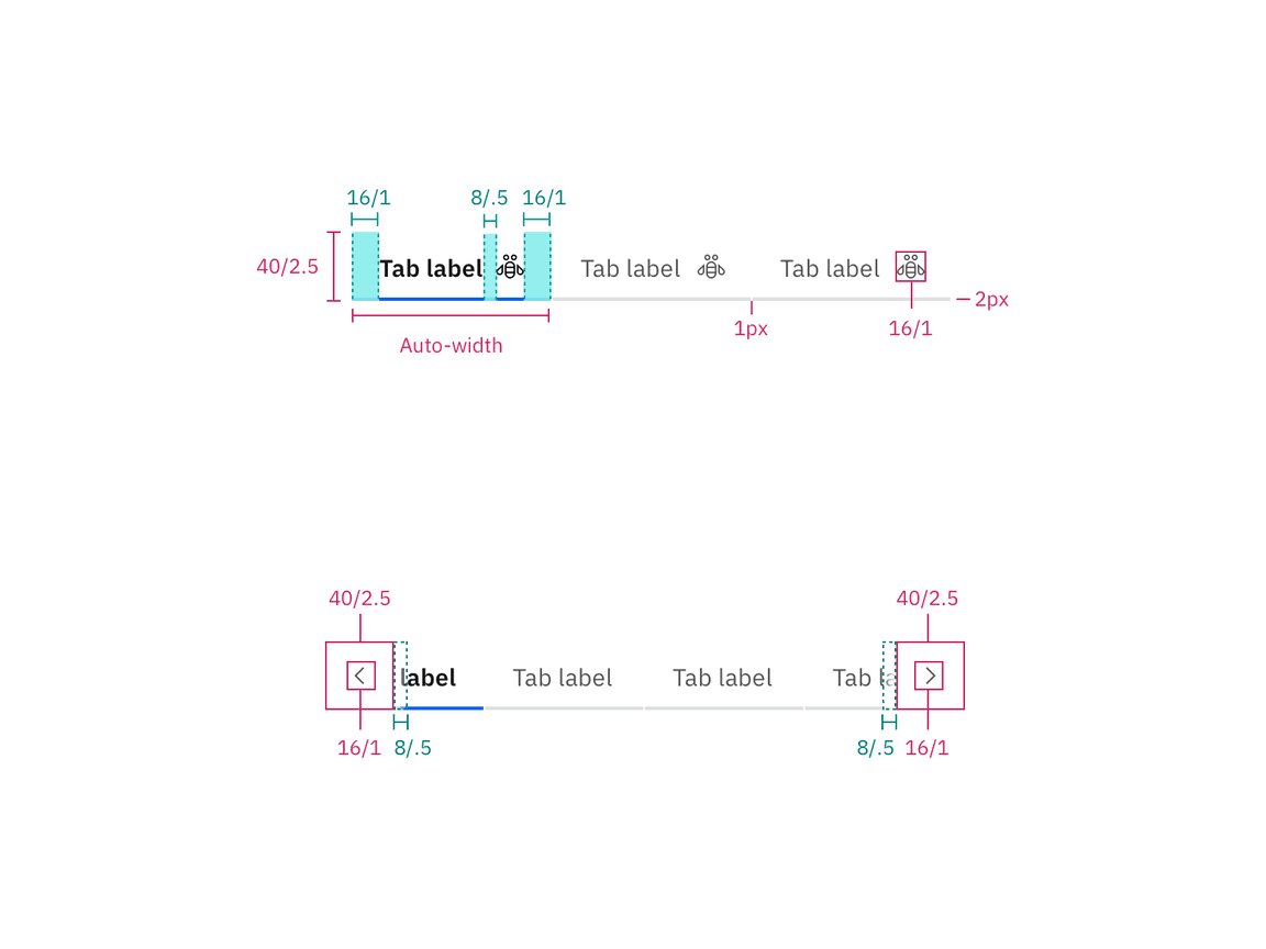 Structure and spacing measurements for line tabs.